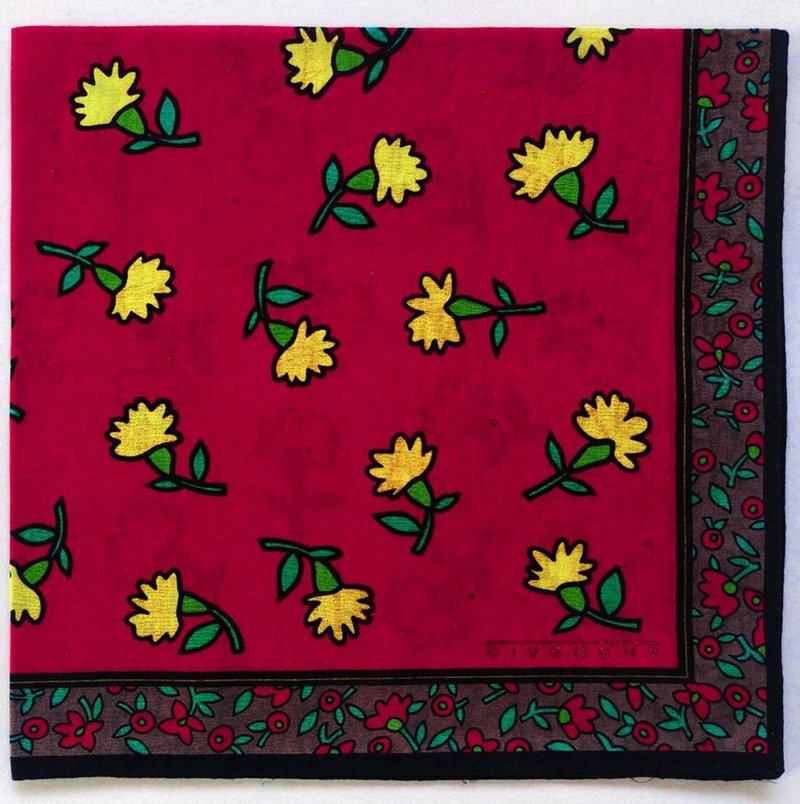 Givenchy Vintage Handkerchief Pocket Square Floral 19 x 18.5 inches - 手帕 - 棉．麻 紅色