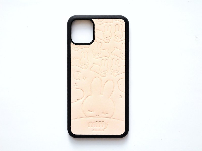 [Pinkoi x miffy] iPhone case leather material bag Daydream Miffy Rabbit DIY mobile phone - Leather Goods - Genuine Leather Black