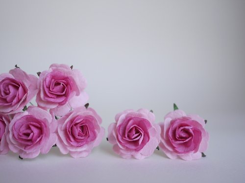 makemefrompaper Paper Flower, 25 pieces DIY mulberry rose size 3.5 cm., pink-magenta color