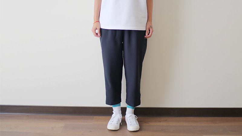 Zhangqing Drawstring Cropped Pants-Only S size left - กางเกงขายาว - เส้นใยสังเคราะห์ สีน้ำเงิน