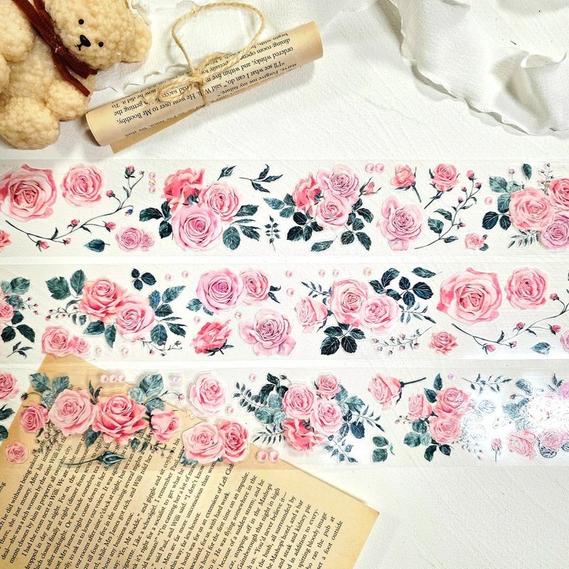 Full Roll_LOPO Romance Rose Iridescent Kiss-Cut Masking Tape 5m - 紙膠帶/和紙/PET - 其他材質 