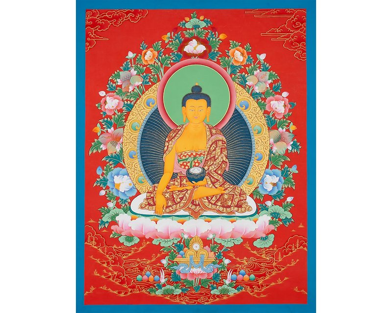 釋迦牟尼佛唐卡畫 手工製作的藏傳冥想藝術 - 牆貼/牆身裝飾 - 其他材質 多色