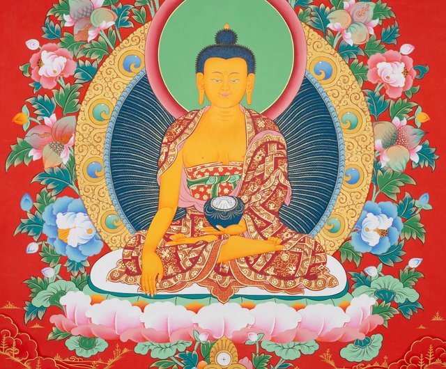 【ラッピング不可】 釈迦牟尼仏タンカ絵画 手作りのチベット瞑想アート ショップ - 絵画