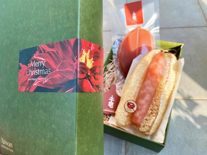 [2023 Photography Joint Christmas Gift Box] Large Intestine Wrap Small Intestine + Mullet Roe Handmade Soap Gift Box - สบู่ - สารสกัดไม้ก๊อก 
