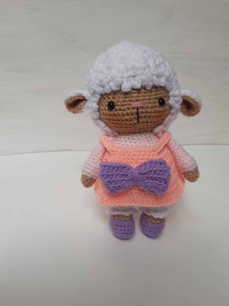 Hand crochet Soft Lamb Sheep Stuffed toys Plush toys Animals Knit Gift - 寶寶/兒童玩具/玩偶 - 壓克力 多色
