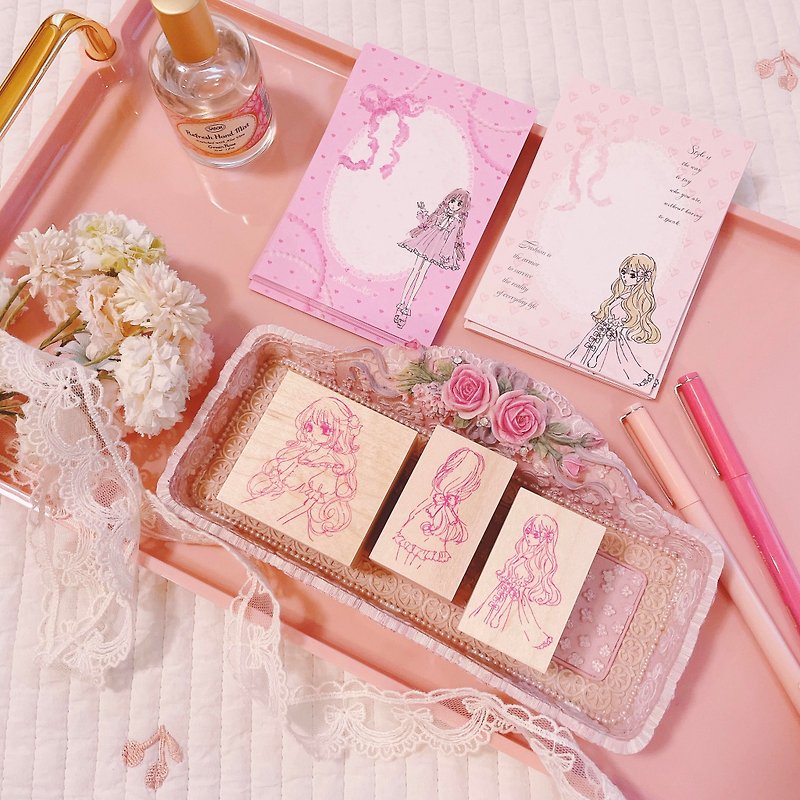 Girl's stamp and memo set ・Pinkoi limited・ - Stamps & Stamp Pads - Wood Pink