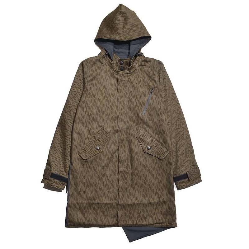 oqLiq-Root-posterior herringbone stitching m51 military coat (raindrop camouflage / black windbreaker inner collar) - เสื้อโค้ทผู้ชาย - เส้นใยสังเคราะห์ สีดำ