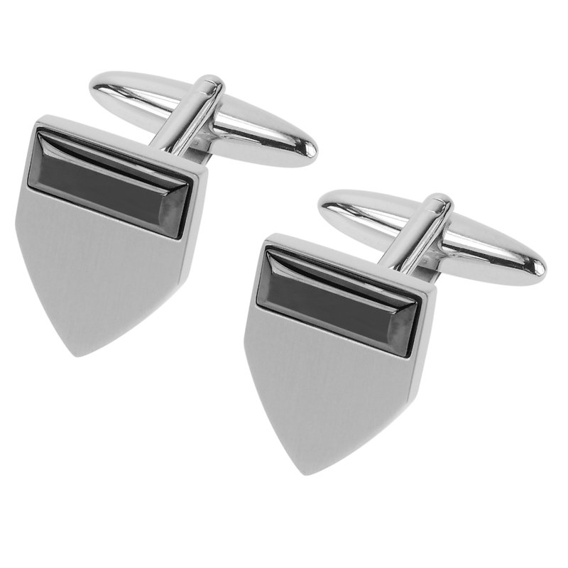 Two Tone Shield Design Metal Cufflinks - Cuff Links - Other Metals Silver
