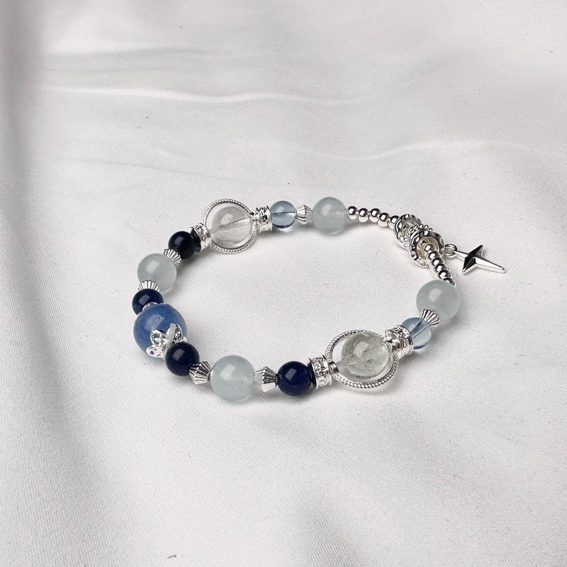 Aquamarine Tourmaline White Acer/Enhancing Confidence/Natural Crystal Bracelet Customized Gift - Bracelets - Crystal Blue