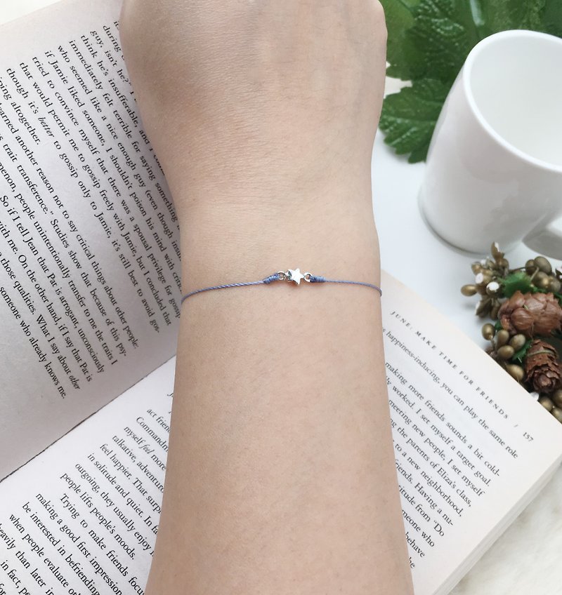 Le Bonheur Line Happiness Line Sterling Silver Double Ring Star Red Line Bracelet Superfine Silver - สร้อยข้อมือ - เส้นใยสังเคราะห์ สีน้ำเงิน