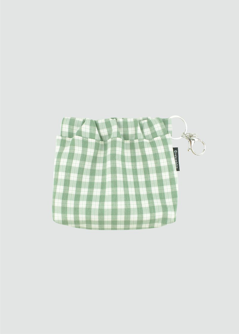 Plaid Gold Cosmetic Bag-Green - กระเป๋าเครื่องสำอาง - ผ้าฝ้าย/ผ้าลินิน สีเขียว