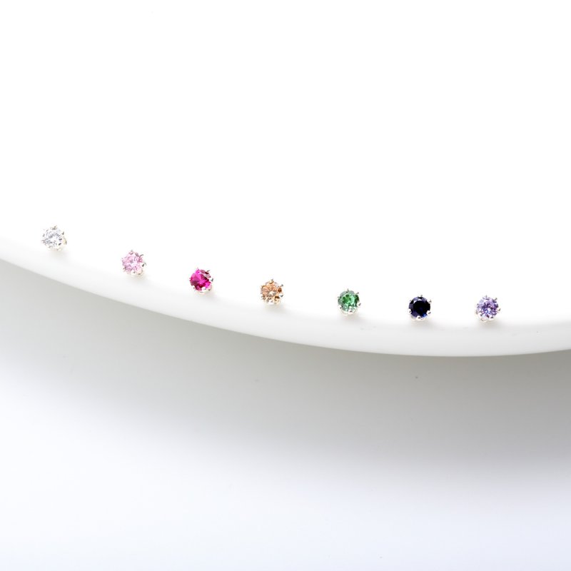 【Angel & Me】Mini Crown 3mm Color diamond CZ s925 sterling silver earrings 3 sets - Earrings & Clip-ons - Sterling Silver Multicolor