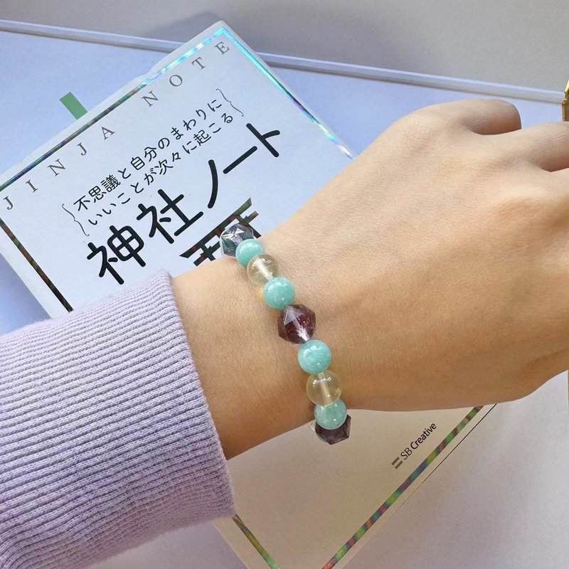 紫晶 天河石 白晶 黃晶 新年  天然水晶 手作 禮物 日本直郵 - 手鍊/手環 - 水晶 藍色
