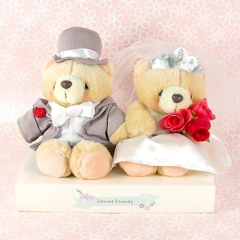 4.5 吋/Rose Married Double Pair Fluffy Bear [Hallmark-ForeverFriends-Marriage Series] - ตุ๊กตา - วัสดุอื่นๆ สึชมพู