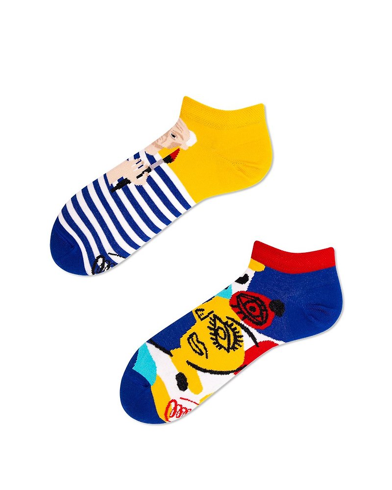 傳奇畫家畢加索- 不對稱船襪 鴛鴦襪 - 襪子 - 棉．麻 藍色