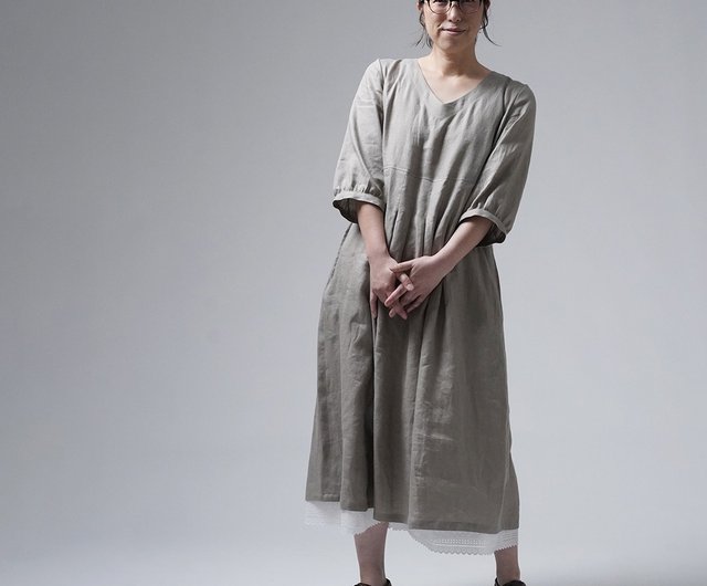 wafu【リネンワンピース】やわらかくスマートに魅せる リネンドレス /グレーベージュ a062k-gbe1 - ショップ 【wafu】linen  clothing ワンピース - Pinkoi