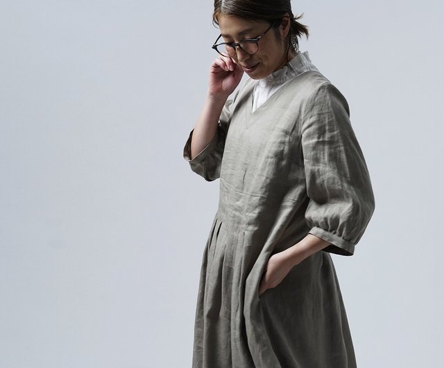 wafu【リネンワンピース】やわらかくスマートに魅せる リネンドレス /グレーベージュ a062k-gbe1 - ショップ 【wafu】linen  clothing ワンピース - Pinkoi