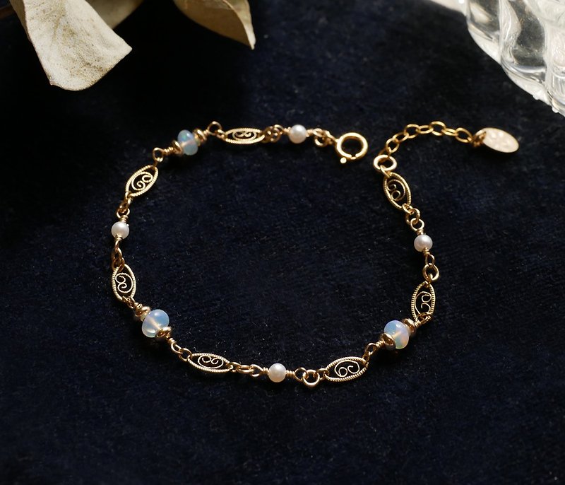 French elegant 14kgf African opal carved delicate bracelet - สร้อยข้อมือ - โลหะ สีน้ำเงิน
