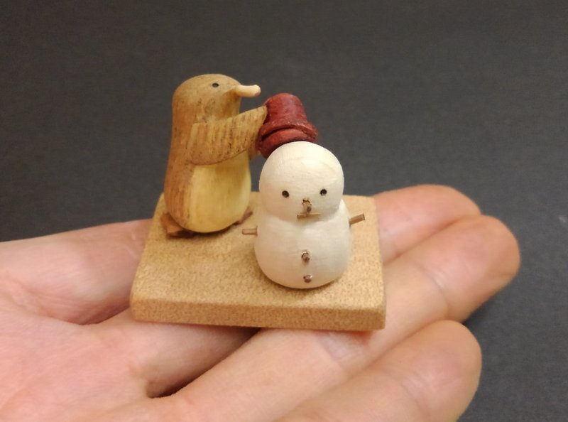 Snowman penguins - ของวางตกแต่ง - ไม้ สีนำ้ตาล