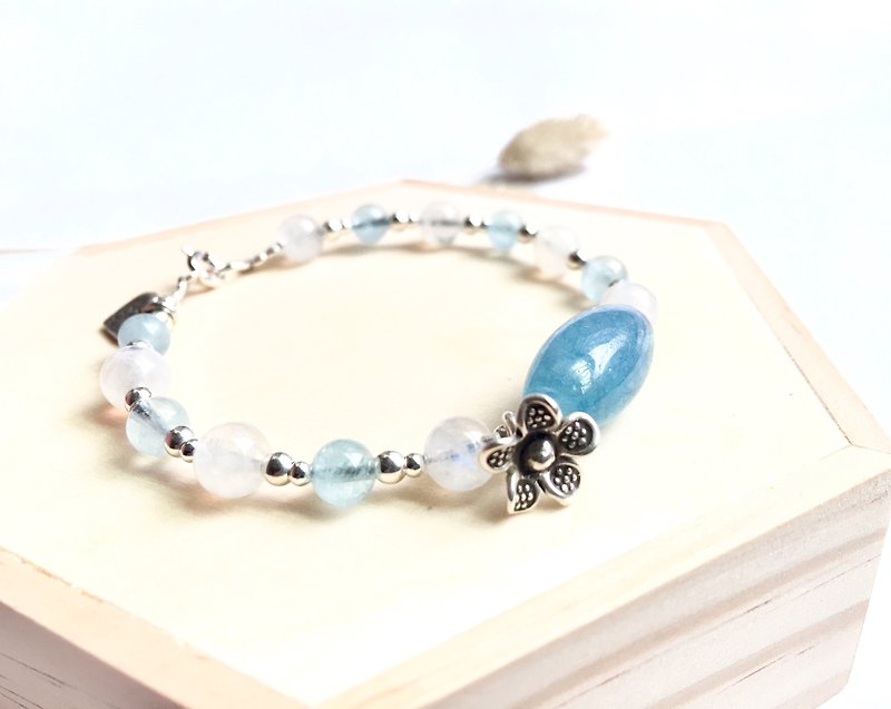 Ops moonstone silver bracelet-海藍寶/ 月光石/水藍/天然/清爽 - 手鍊/手環 - 寶石 藍色