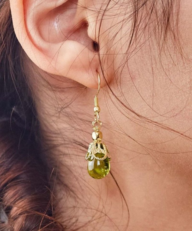 [Popular Pre-order] Exotic Indian Sparkling Water Drop Glass Earrings Style B (5 Colors) IIBZ4217 - ต่างหู - วัสดุอื่นๆ 