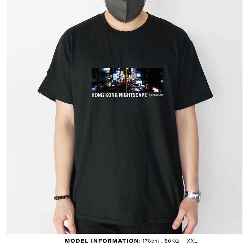 Night View of Nathan Road - Self-designed and Printed T-Shirt - เสื้อยืดผู้ชาย - ผ้าฝ้าย/ผ้าลินิน สีดำ