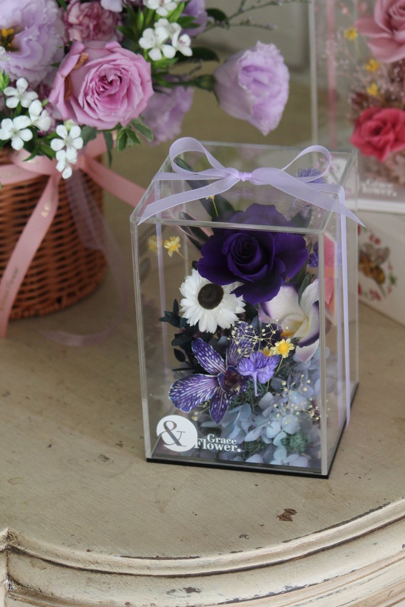 [Dark Acrylic Preserved Flowers] Congratulations Flower Gift/Home Decoration/Opening Flower Box - ช่อดอกไม้แห้ง - พืช/ดอกไม้ สีม่วง