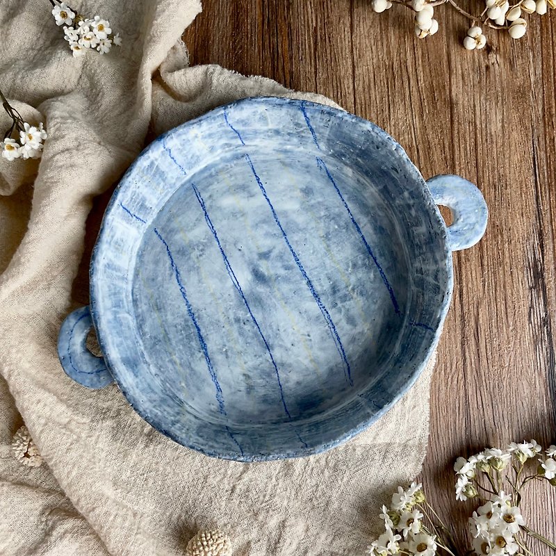 Distressed Blue and White Dessert Plate Deep Dish - Plates & Trays - Pottery White