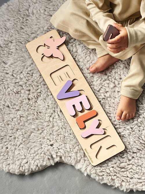 BabyPuzzleStudio Customized Gift Puzzle for kids name, Wooden Baby Puzzle, 1st Birthday Gift Girl