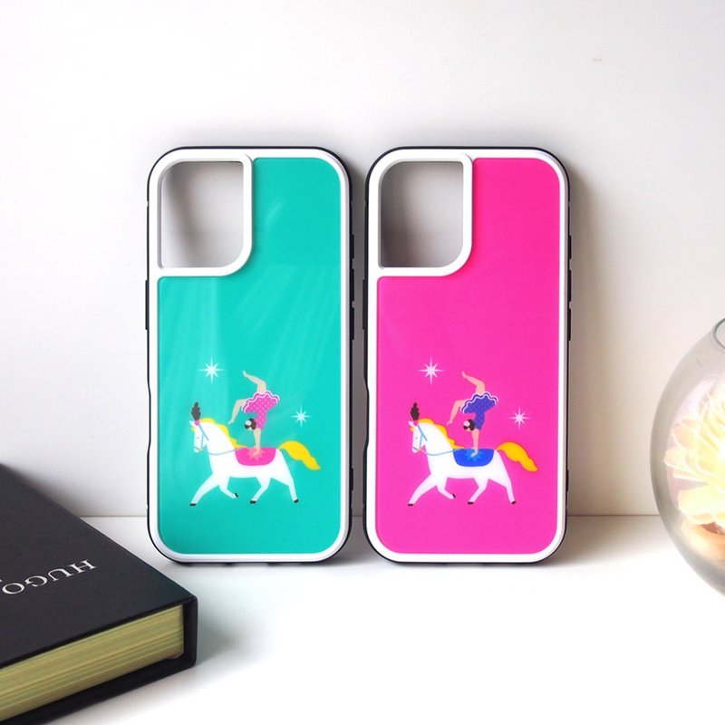 【強化玻璃 iPhone 保護殼】馬術馬戲團 - 手機殼/手機套 - 塑膠 粉紅色