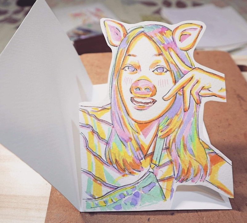 Custom pop-up card blessing three-color portrait card - การ์ด/โปสการ์ด - กระดาษ 