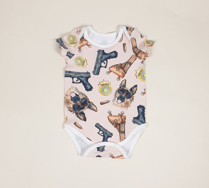 Policeman baby bodysuit, baby boy bodysuit, baby girl bodysuit, baby onesie - 包屁衣/連身衣 - 棉．麻 多色