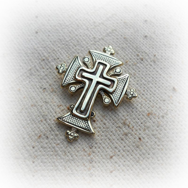 Brass cross necklace pendant,handmade Brass Cross charm,christianity necklace - 吊飾/掛飾 - 銅/黃銅 金色