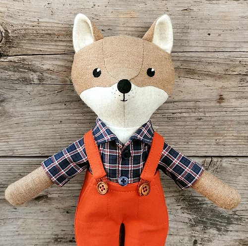 TweedyLand Beige coyote boy, stuffed wool doll, coyote textile plush toy