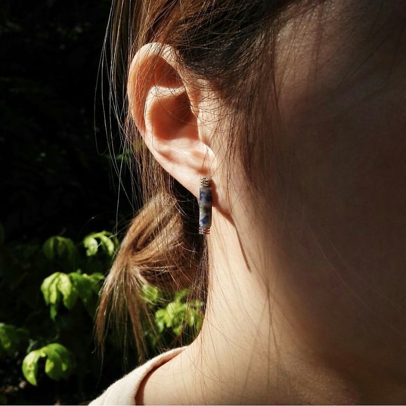 [Mush] Lantern Earring 黃銅 一字天然石 耳環 - 耳環/耳夾 - 其他金屬 