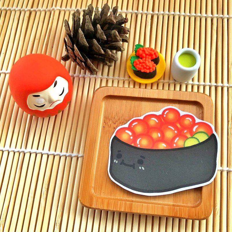 1212 Fun Design Funny Waterproof Sticker - Sushi Series - Salmon Fish Egg Sushi - Stickers - Waterproof Material Red