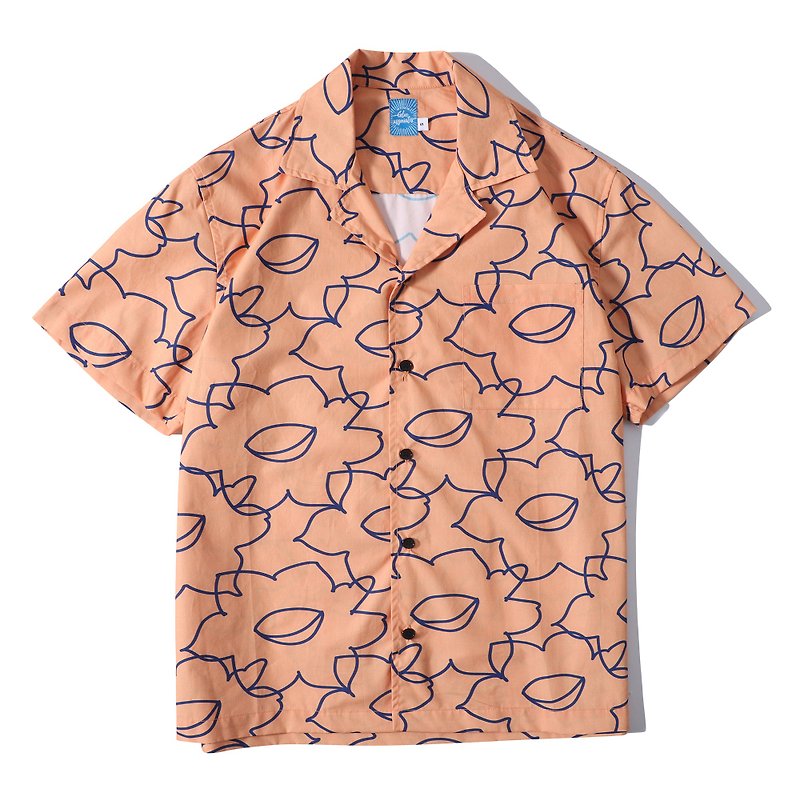 GOC Line Narcissus Pattern Versatile Unisex Orange Shirt Shirt Limited Edition for Men and Women - เสื้อเชิ้ตผู้ชาย - ผ้าฝ้าย/ผ้าลินิน สีส้ม