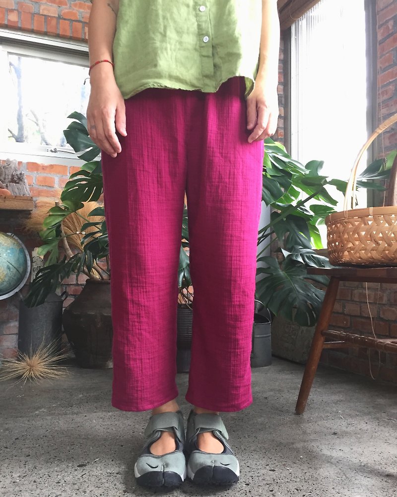 Natural washing muscle double cotton bubble gum color pants multicolor - กางเกงขายาว - ผ้าฝ้าย/ผ้าลินิน 