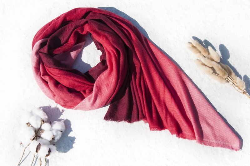 Cashmere/Cashmere Scarf/Pure Wool Scarf Shawl/Ring Velvet Shawl-Red and White Gradient - Knit Scarves & Wraps - Wool Red