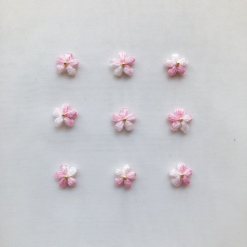【Cherry Blossom Festival】Embroidery thread crochet flower earrings/Ear Clip - Earrings & Clip-ons - Thread Pink