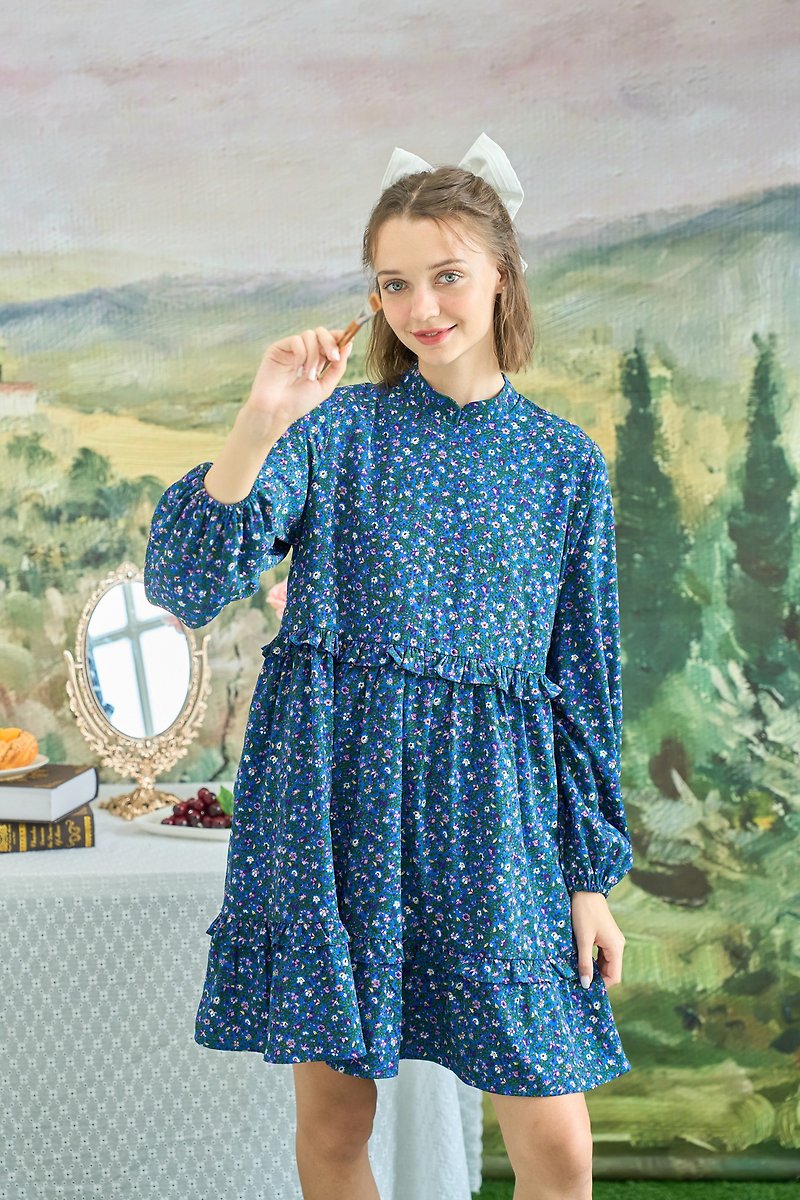 Camille mini dress (blue floral) - 洋裝/連身裙 - 聚酯纖維 藍色
