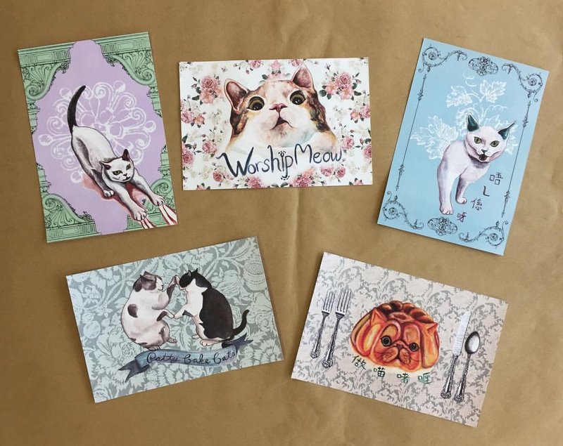 Hand drawn original design watercolour Postcard set Warm Patty Cat Cute animal - การ์ด/โปสการ์ด - กระดาษ 