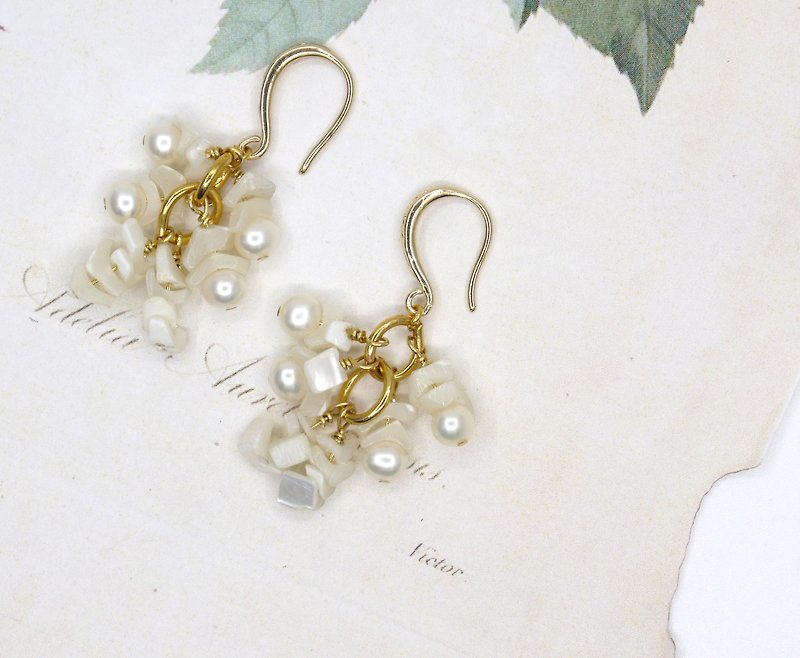  New Year pearl shell earrings ear clip - Earrings & Clip-ons - Gemstone 