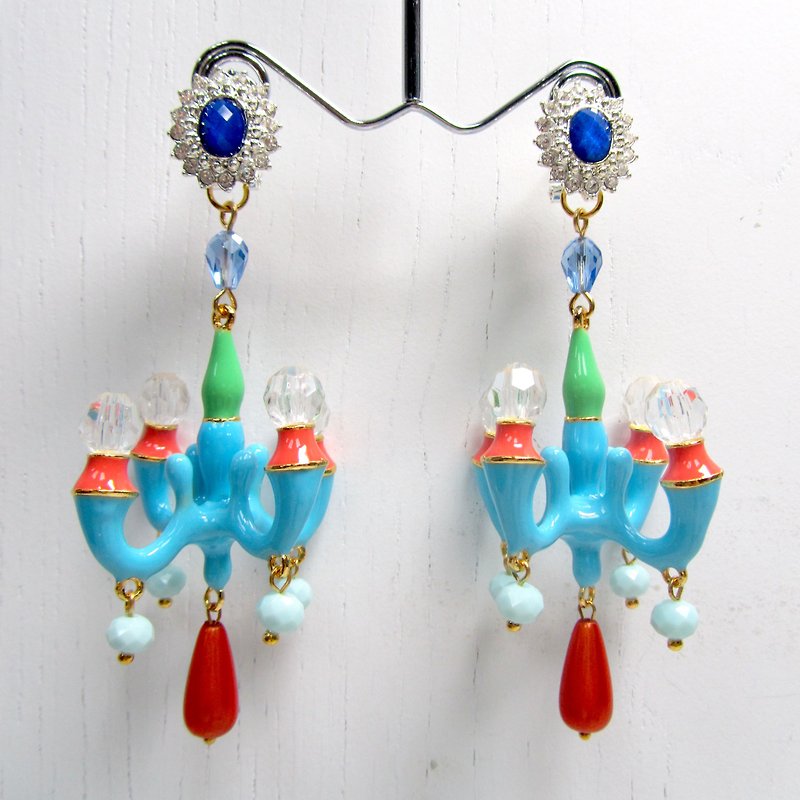 TIMBEE LO signature style giant chandelier earrings mixed fruit series of colorful crystal lamp dress - Earrings & Clip-ons - Other Metals Multicolor