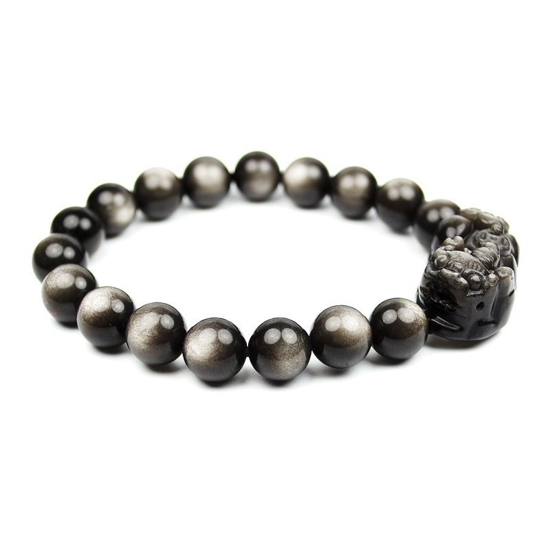 Silver Obsidian Pixu Carvings Bead Bracelets Moonshine Silver Spark Color - Bracelets - Semi-Precious Stones Multicolor