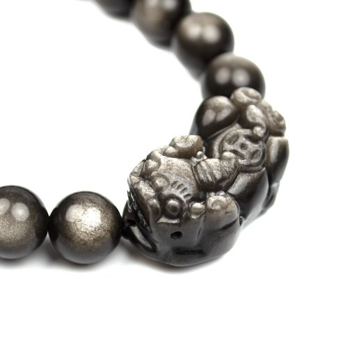貔貅 ブレスレットシルバーシーンオブシディアン シルバー Jewelry]シルバーオブシディアンムーン石シャイン