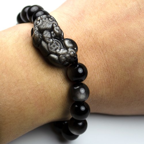 貔貅 ブレスレットシルバーシーンオブシディアン シルバー Jewelry]シルバーオブシディアンムーン石シャイン