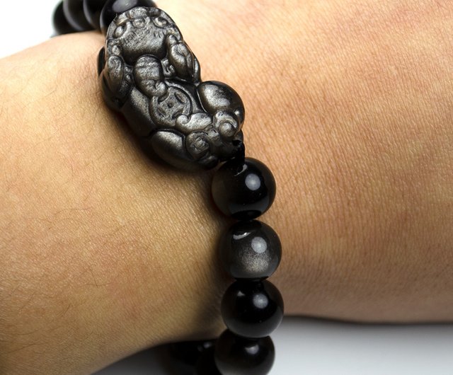 オブシディアン シルバークロスビーズブレスレット chrome-hearts-6mm-black-beaded