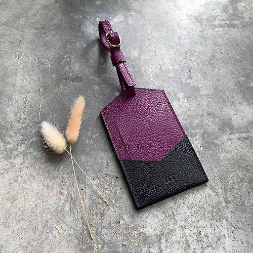 KAKU皮革設計 行李吊牌 紫/黑客製化禮物