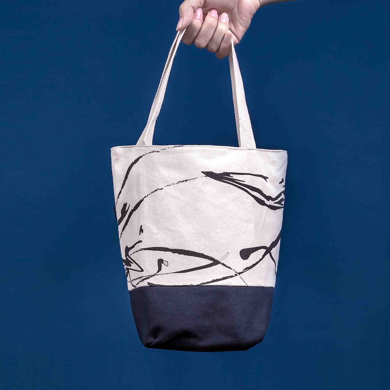 Custom text. Ink Yan Lunch Bag lunch bag. Zipper - กระเป๋าถือ - ผ้าฝ้าย/ผ้าลินิน ขาว